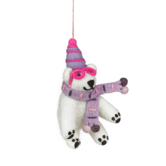 Handmade Felt Polar Bear, Hanging Decoration