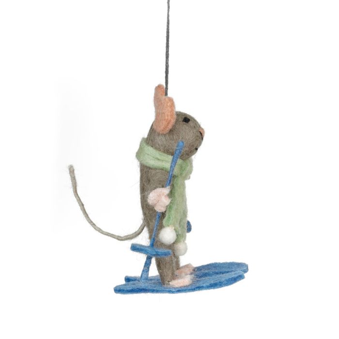 Handmade Felt Skiing Mouse Christmas Decoration