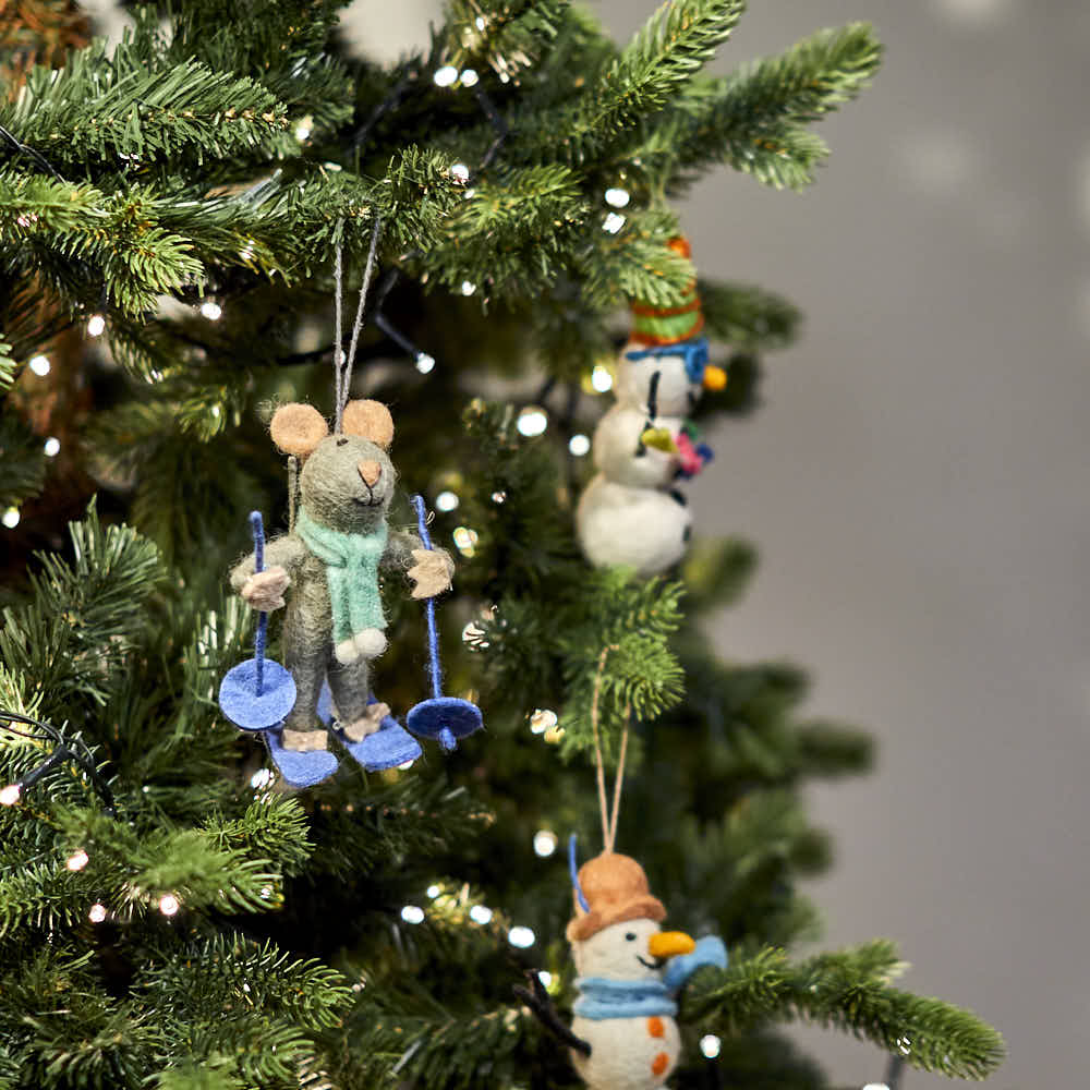 Handmade Felt Skiing Mouse Christmas Decoration