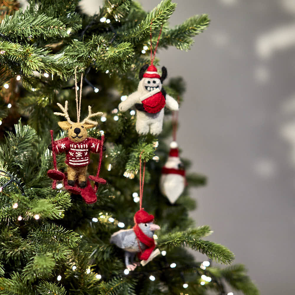 Handmade Felt Skiing Reindeer Hanging Christmas Decoration