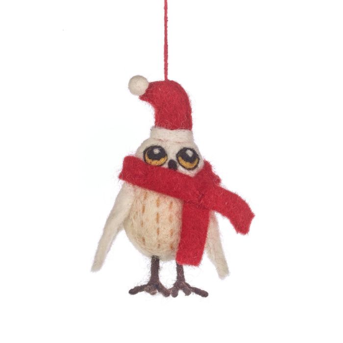 Handmade Felt Snowy the Owl Christmas Hanging Decoration