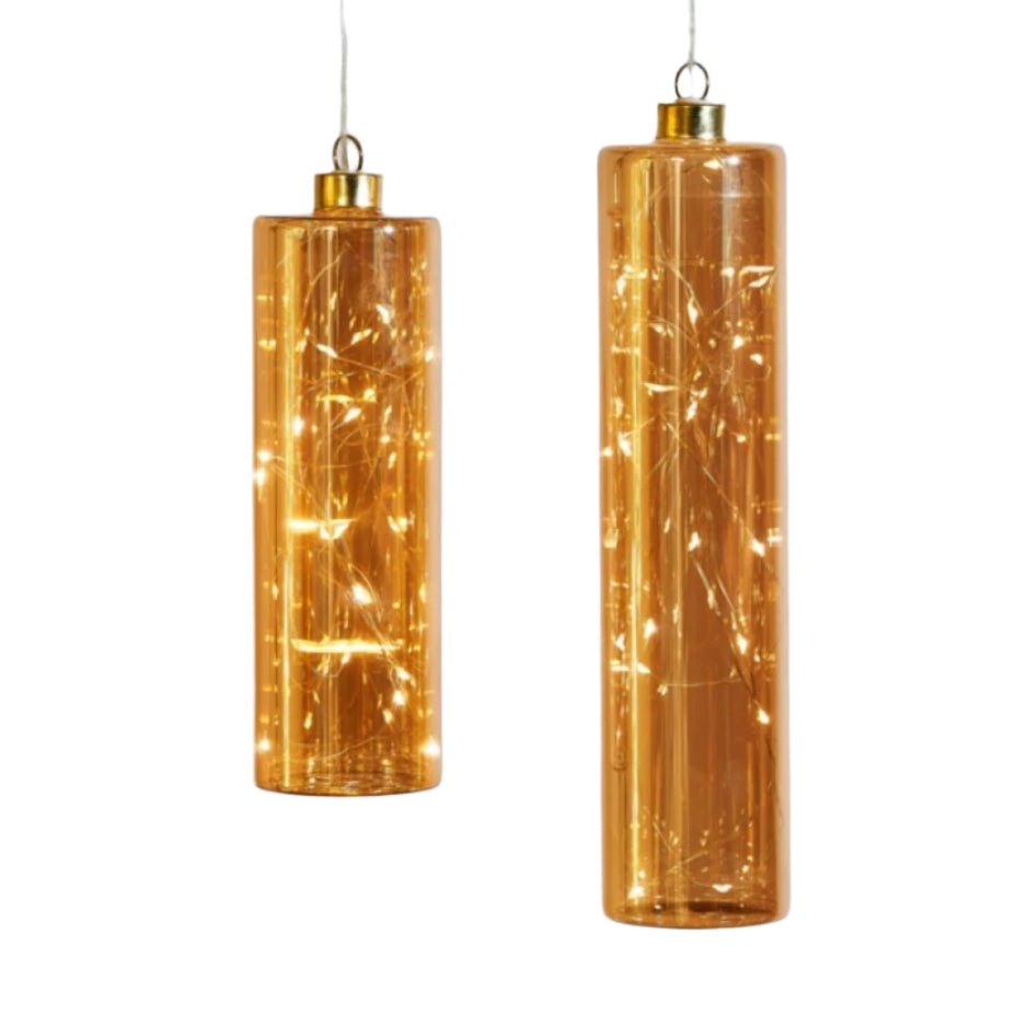 Hanging LED Glass Cylinders Amber