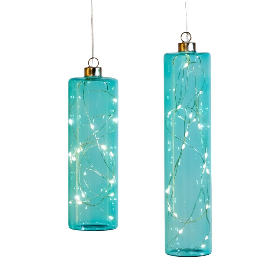 Hanging LED Glass Cylinders Aqua