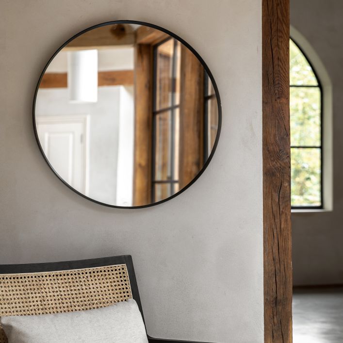 Holworth Large Round Mirror, Black