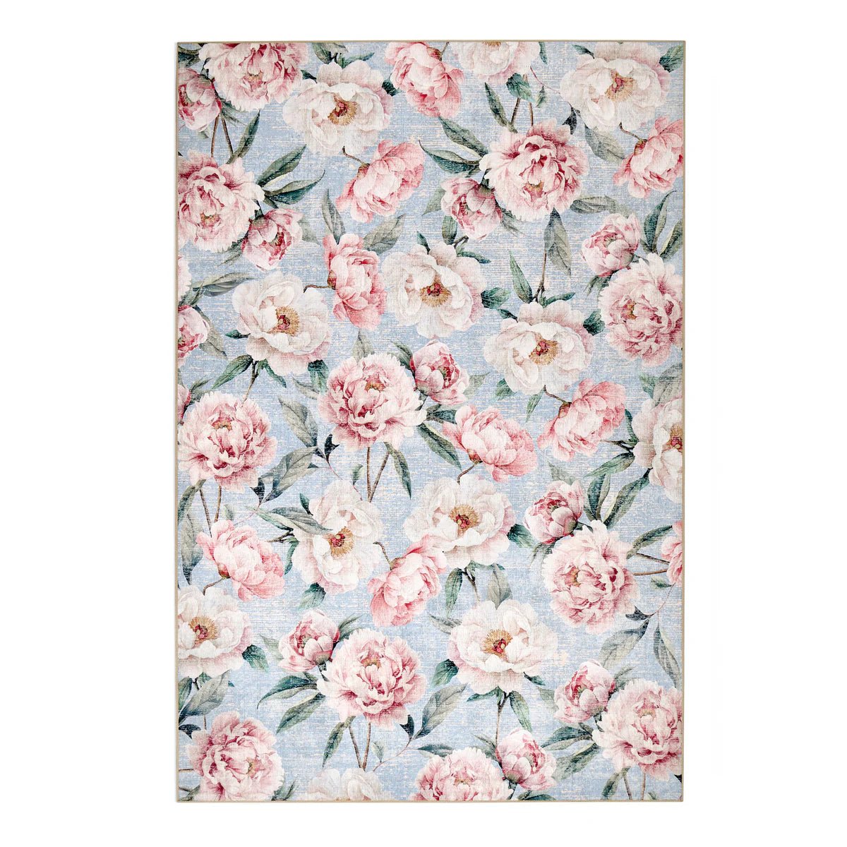 Hug Rug Eco-Washable Blooming Peonies Powder Blue Rug 75 x 220cm,185 x 275cm,160 x 230cm,120 x 185cm