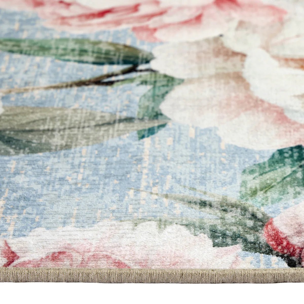 Hug Rug Eco-Washable Blooming Peonies Powder Blue Rug 75 x 220cm,185 x 275cm,160 x 230cm,120 x 185cm