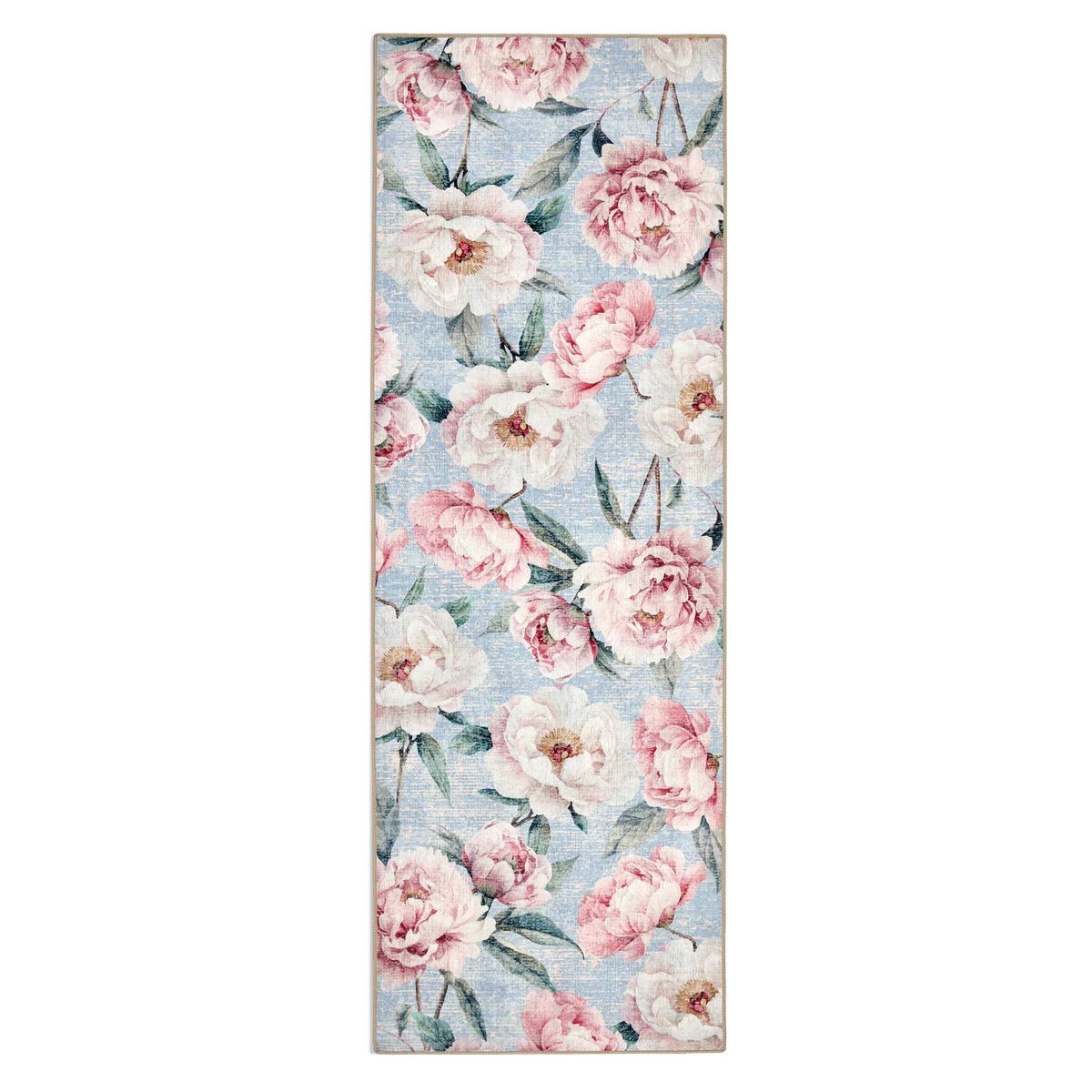 Hug Rug Eco-Washable Blooming Peonies Powder Blue Rug 75 x 220cm,185 x 275cm,160 x 230cm,120 x 185cm