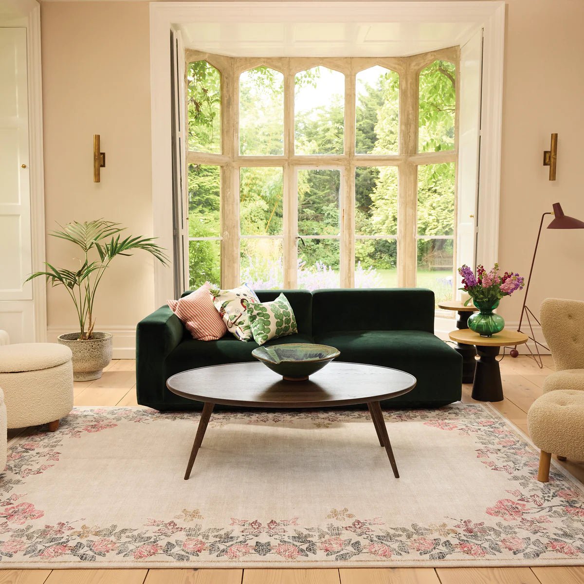 Hug Rug Eco-Washable Botanical Border Rug 120 x 185cm,160 x 230cm,185 x 275cm,75 x 220cm