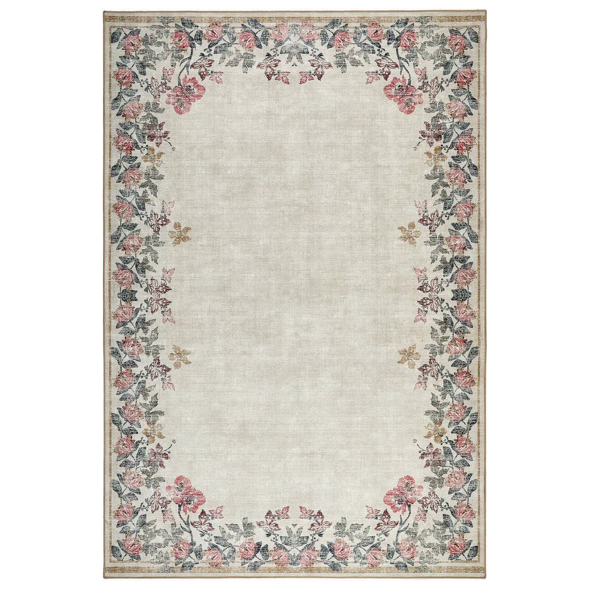 Hug Rug Eco-Washable Botanical Border Rug 120 x 185cm,160 x 230cm,185 x 275cm,75 x 220cm