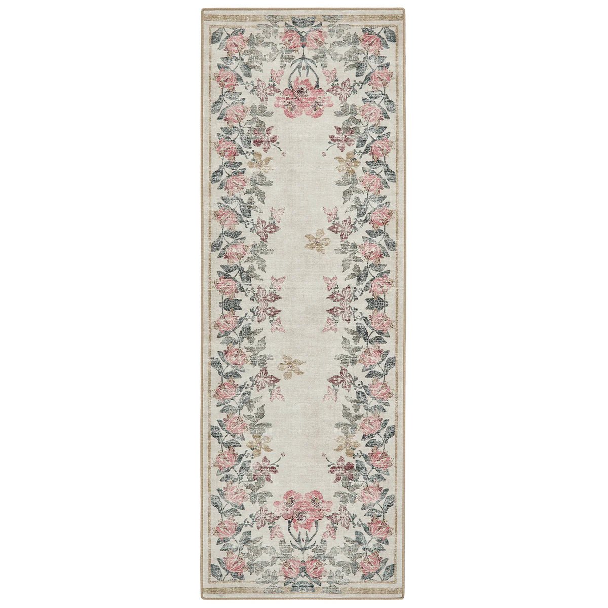 Hug Rug Eco-Washable Botanical Border Rug 120 x 185cm,160 x 230cm,185 x 275cm,75 x 220cm