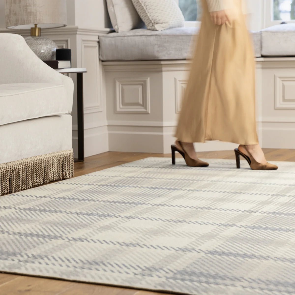 Hug Rug Eco-Washable Isla Plaid Neutral Rug 75 x 220cm,185 x 275cm,160 x 230cm,120 x 185cm