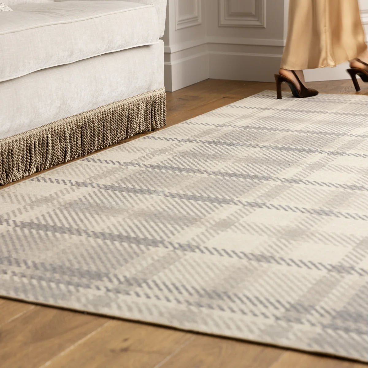 Hug Rug Eco-Washable Isla Plaid Neutral Rug 75 x 220cm,185 x 275cm,160 x 230cm,120 x 185cm