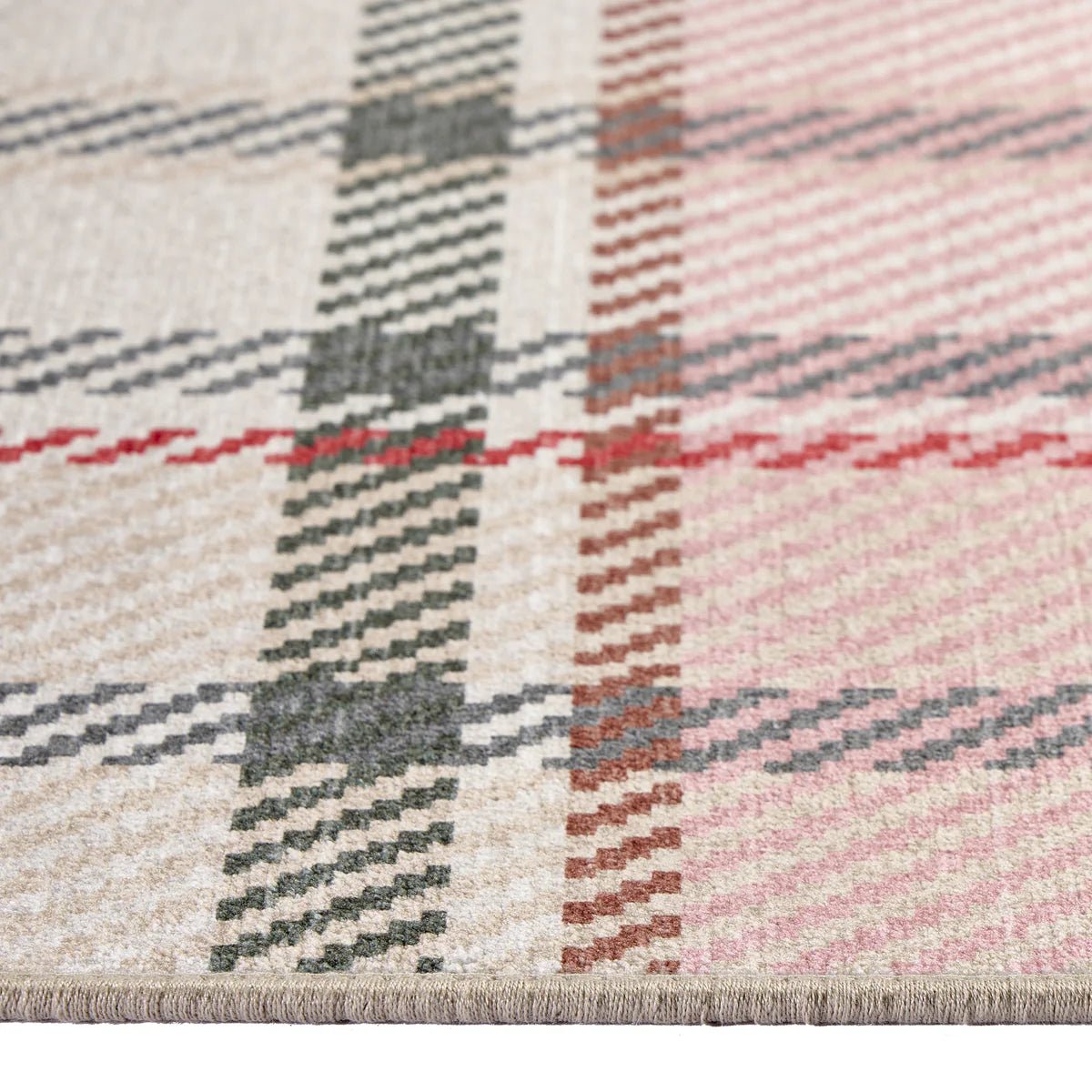Hug Rug Eco-Washable Isla Plaid Pink Rug 75 x 220cm,185 x 275cm,160 x 230cm,120 x 185cm