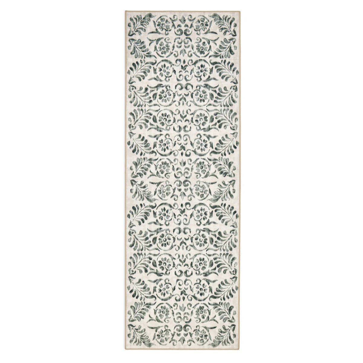 Hug Rug Eco-Washable Vintage Scroll Green Rug 75 x 220cm,185 x 275cm,160 x 230cm,120 x 185cm
