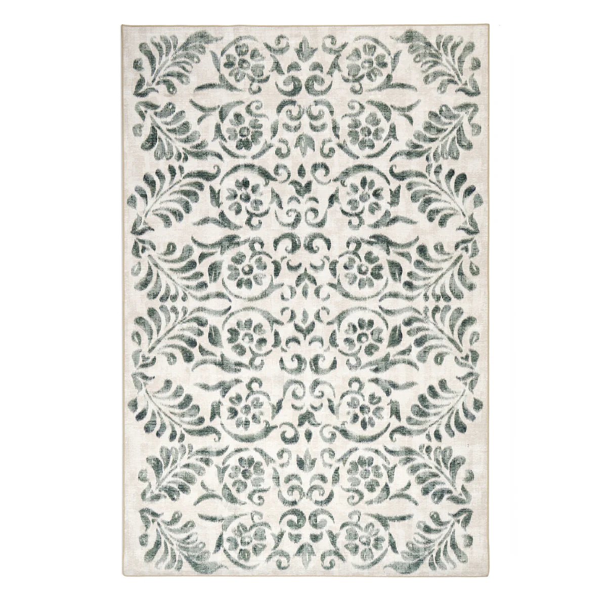 Hug Rug Eco-Washable Vintage Scroll Green Rug 75 x 220cm,185 x 275cm,160 x 230cm,120 x 185cm