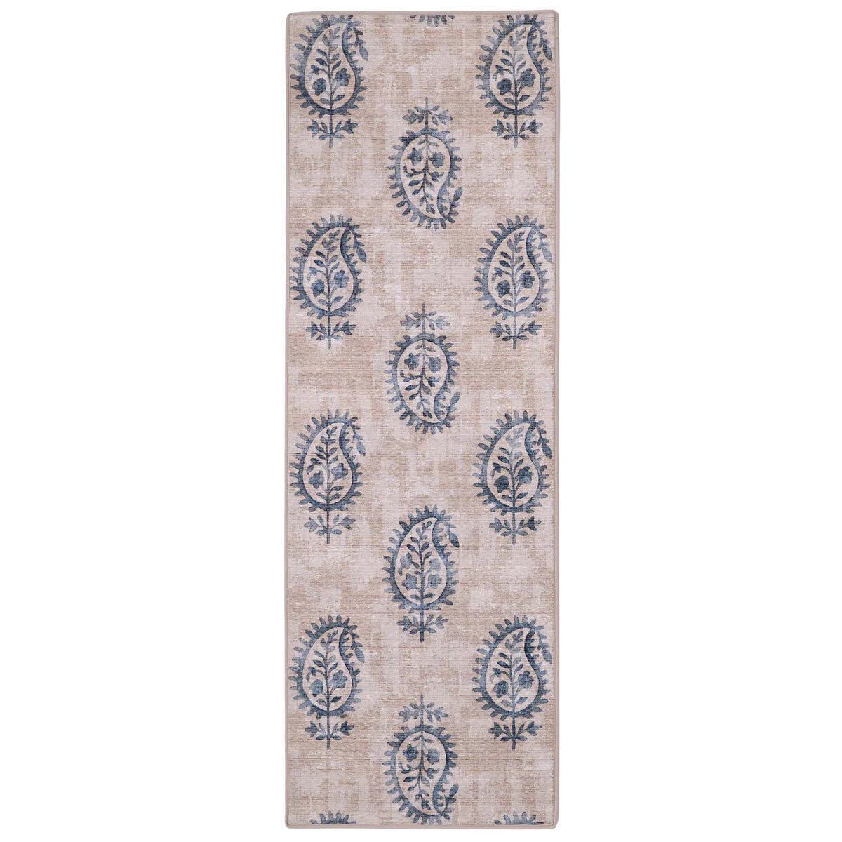 Hug Rug Eco - Washable Woodblock Paisley Blue - Angela Reed -