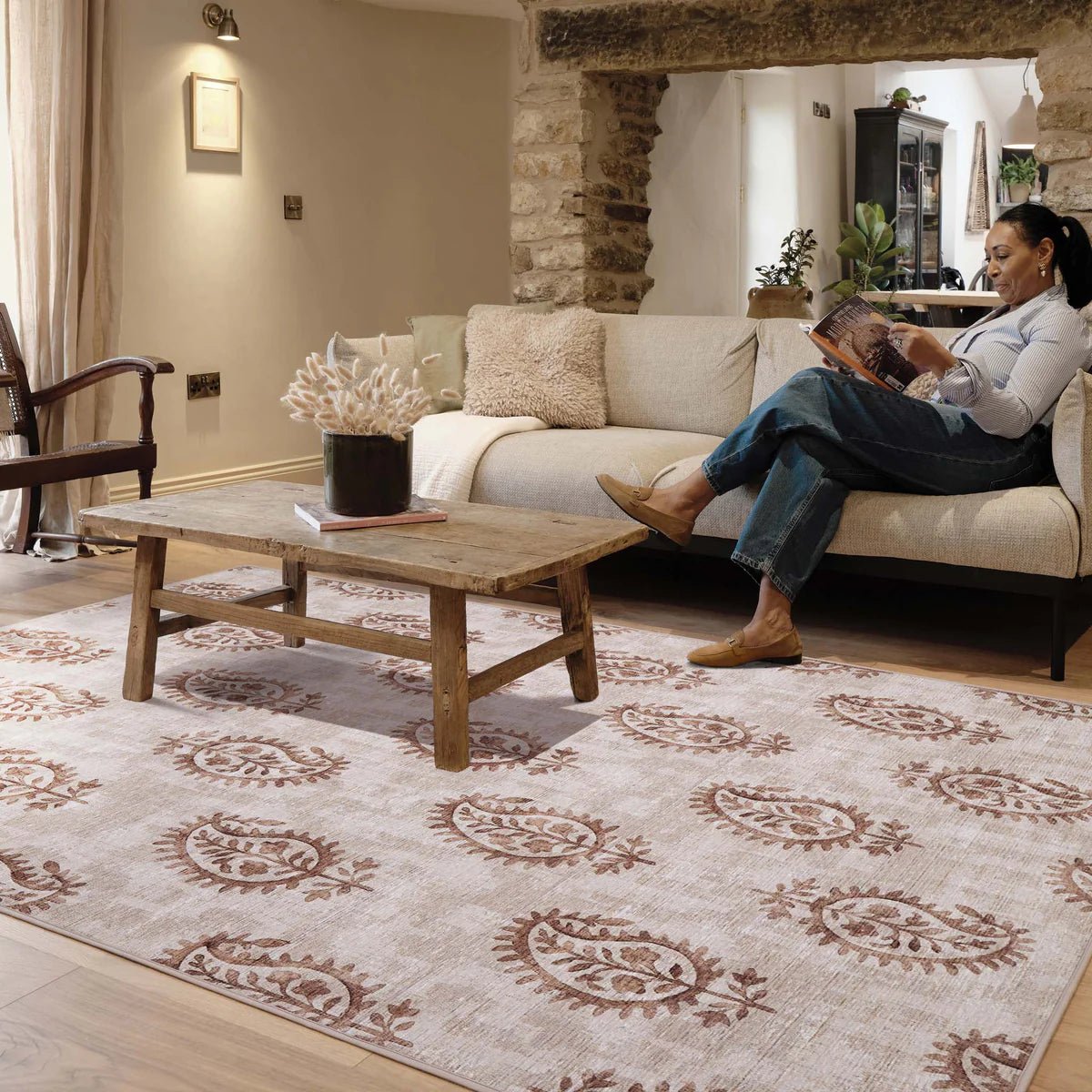 Hug Rug Eco - Washable Woodblock Paisley Rust - Angela Reed -