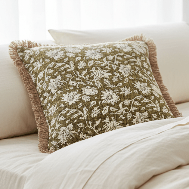 Inverewe Square Cushion, Olive - Angela Reed -