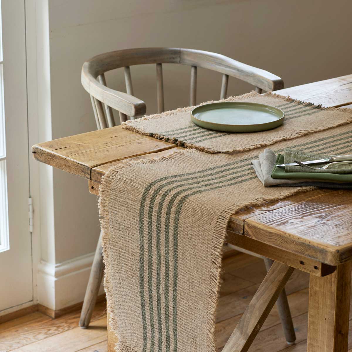 Jute Striped Runner Blue,Olive