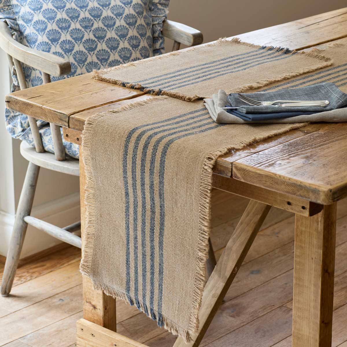 Jute Striped Runner Blue,Olive