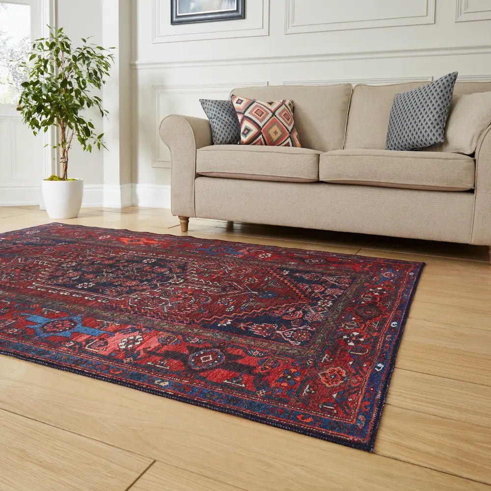 Kashmar Washable Rug, Dark Red 60 x 230cm runner,127 x 170cm,152 x 230cm,190 x 290cm