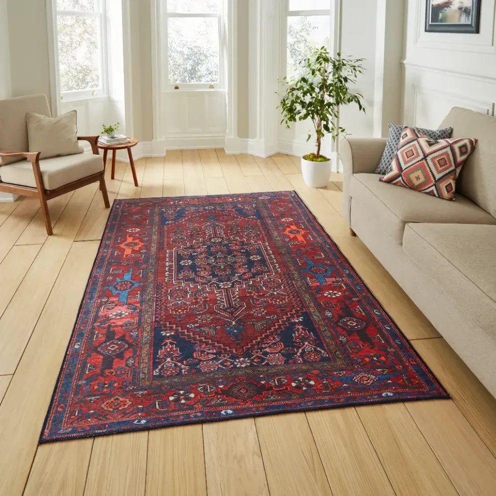 Kashmar Washable Rug, Dark Red 60 x 230cm runner,127 x 170cm,152 x 230cm,190 x 290cm