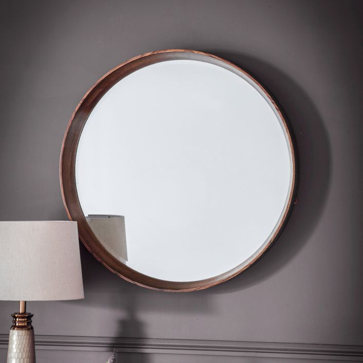 Keaton Small Round Mirror, Walnut