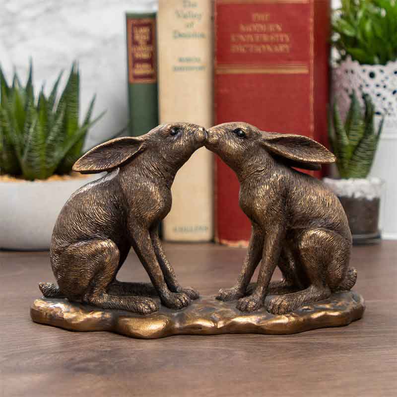 Kissing Bronze Hares