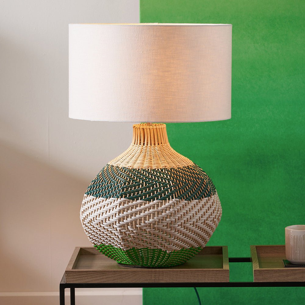 Large Brera Rattan Table Lamp, Emerald