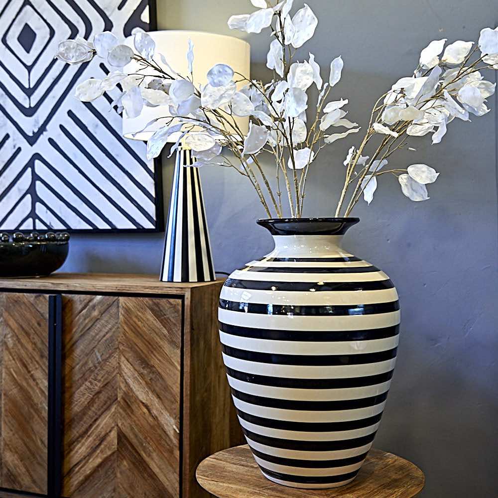 Large Monochrome Stripe Ceramic Vase