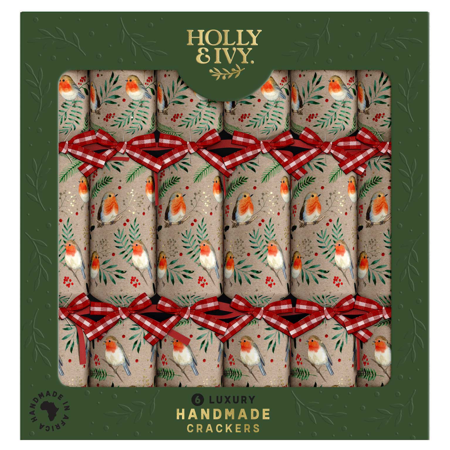 Luxury Kraft Robin Christmas Crackers, Pack of 6