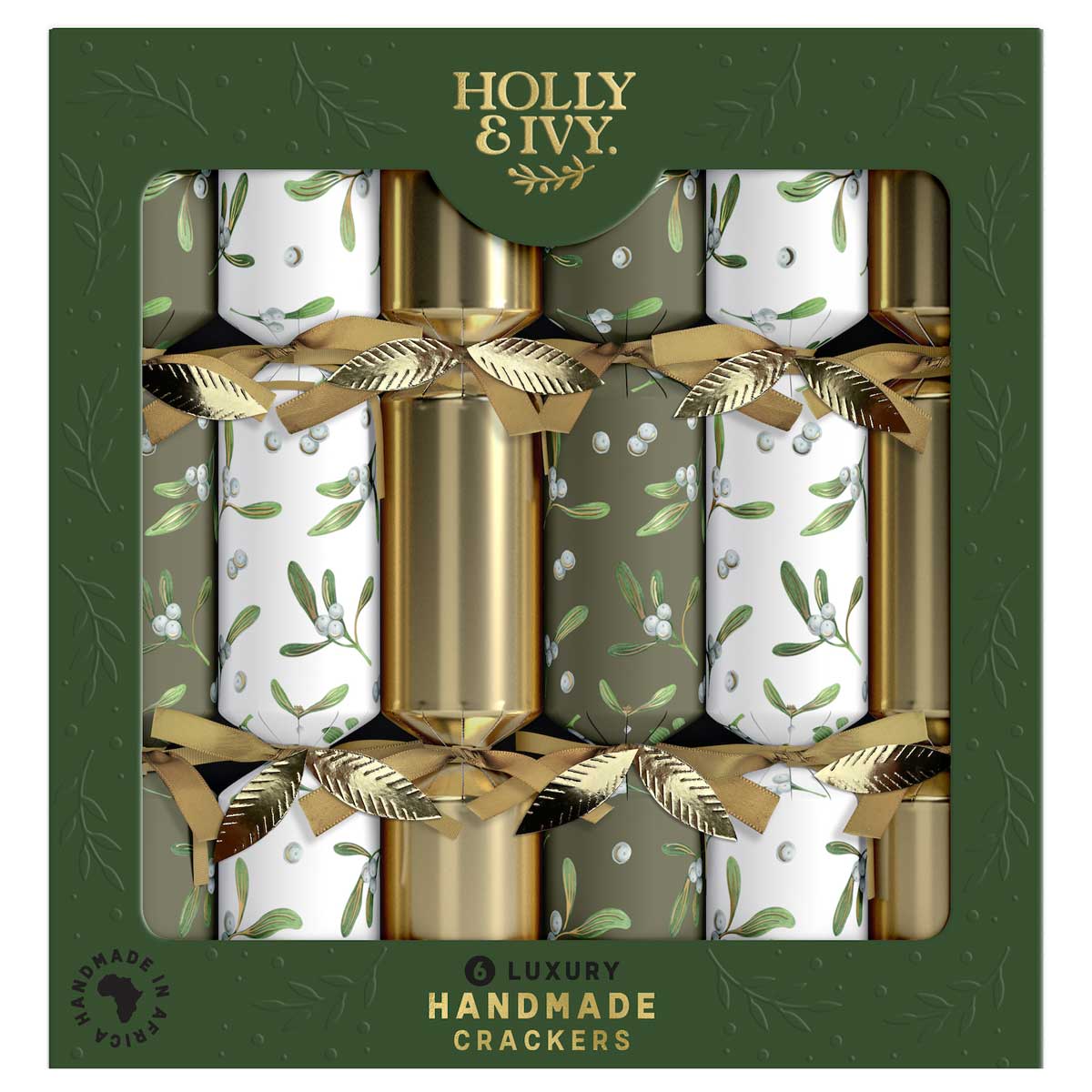 Luxury Sage Mistletoe Christmas Crackers, Pack of 6