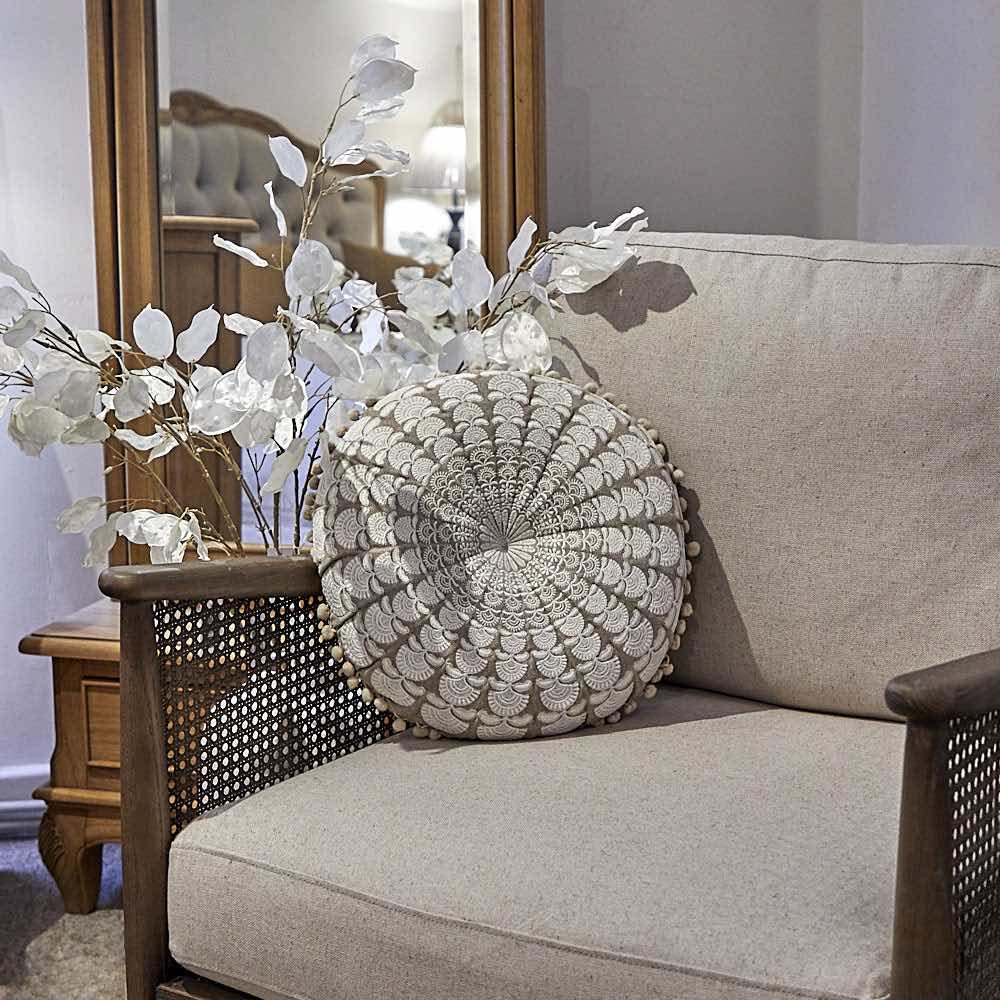 Mandala Cushion Ecru,Sage