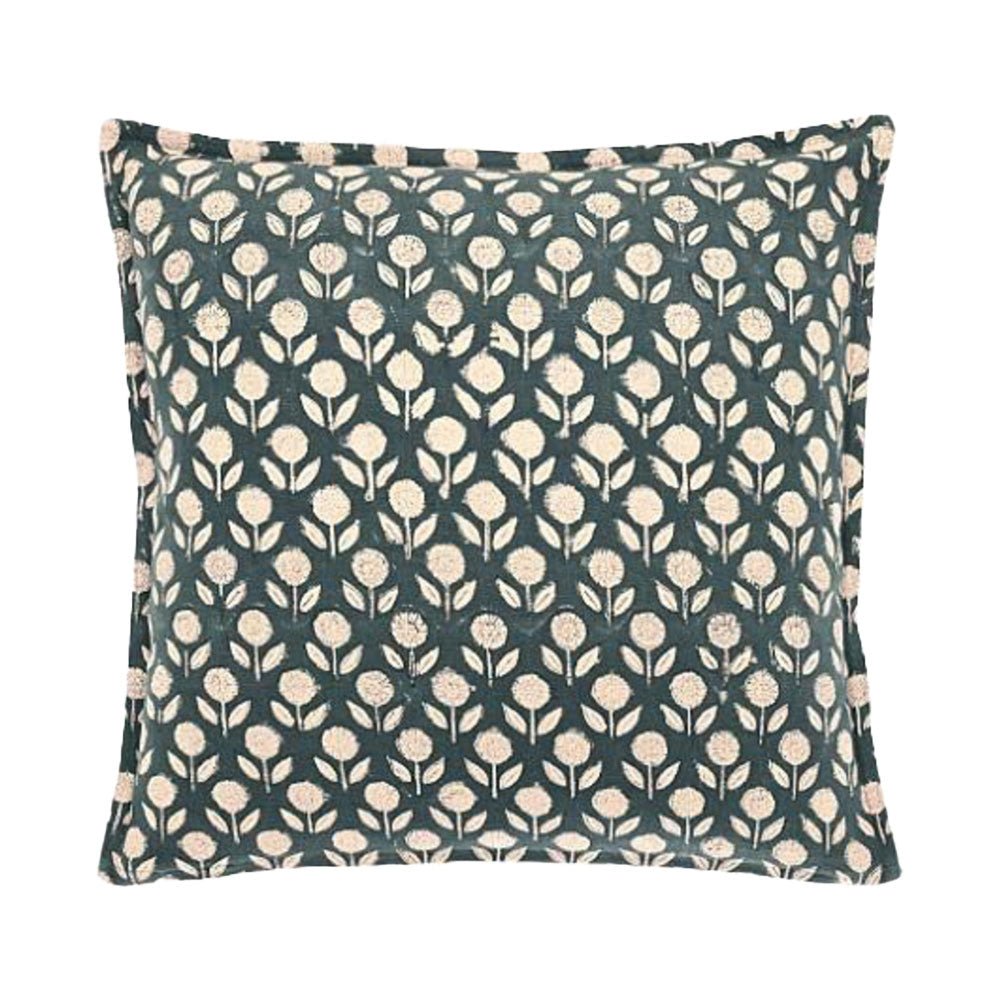 Martta Handblock Print Cushion, Slate Blue