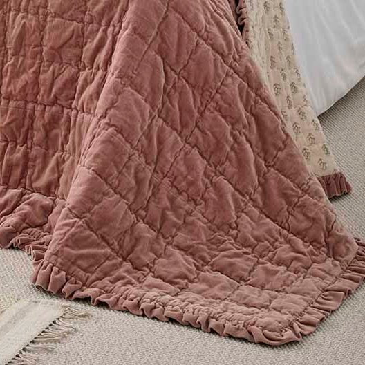 Matilda Velvet Ruffle Bedspread, Rosewood - Angela Reed -
