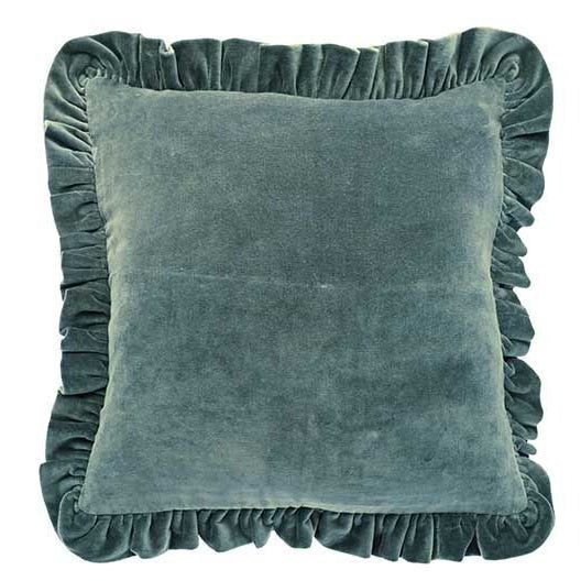 Matilda Velvet Ruffle Cushion, Teal - Angela Reed -