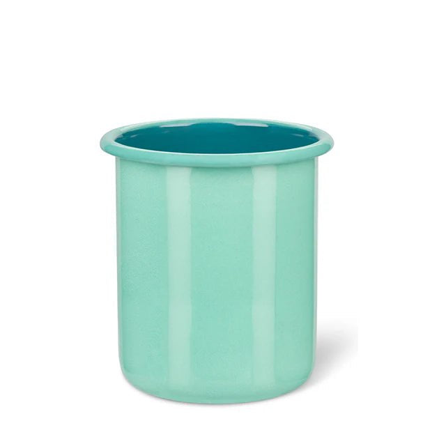 Medium Enamel Utensil Holder in Petrol Blue & Eau De Nil