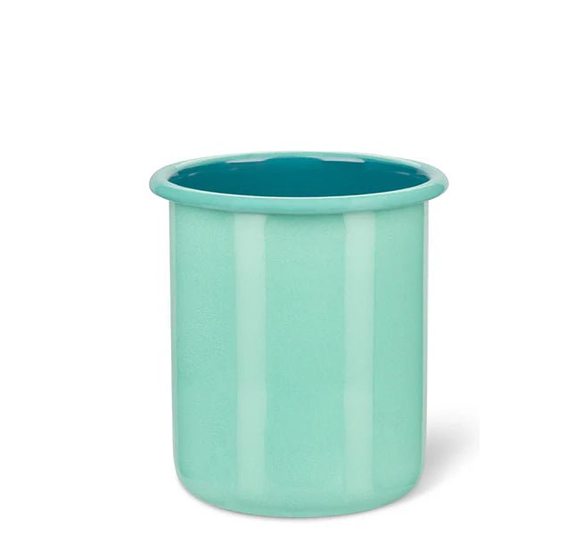 Medium Enamel Utensil Holder in Petrol Blue & Eau De Nil