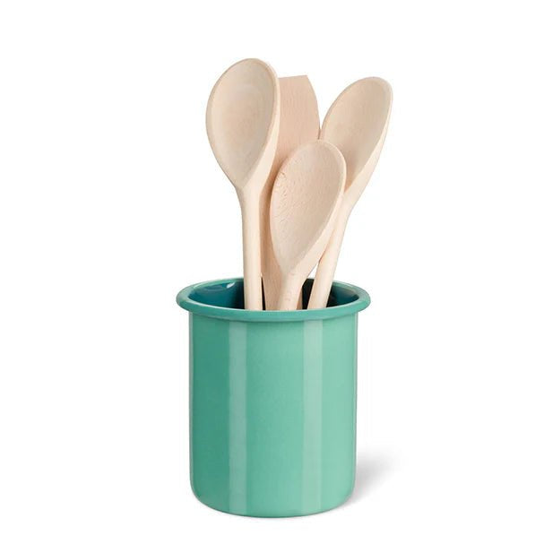 Medium Enamel Utensil Holder in Petrol Blue & Eau De Nil