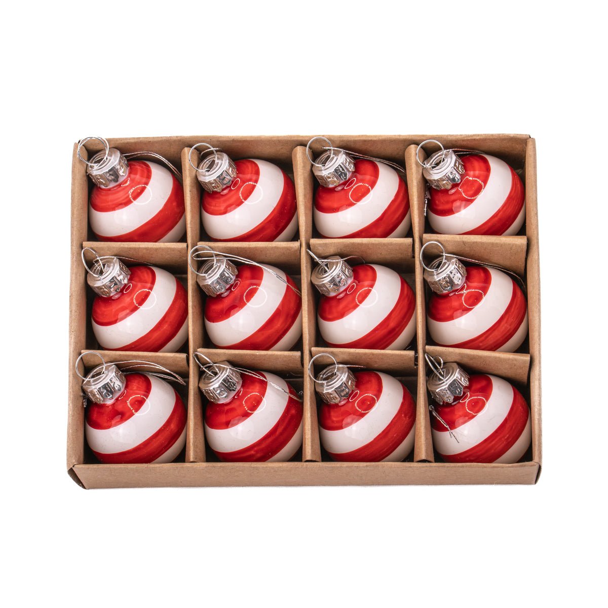 Mini Bauble Red & White Stripe, Set of 12