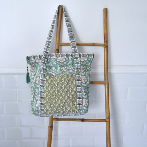 Mint & Mustard Small Block Print Quilted Tote Bag - Angela Reed -