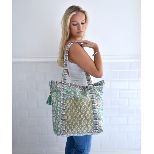 Mint & Mustard Small Block Print Quilted Tote Bag - Angela Reed -