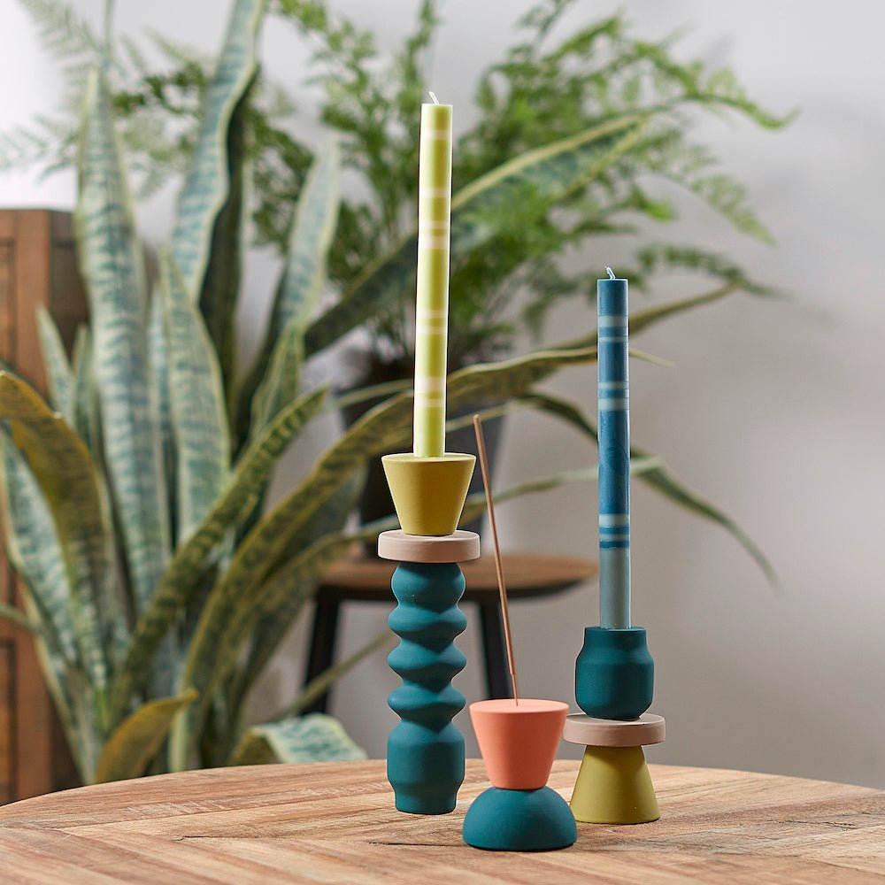 Mixed Wide Striped Set of Cool Dinner Candles, 6 per pack