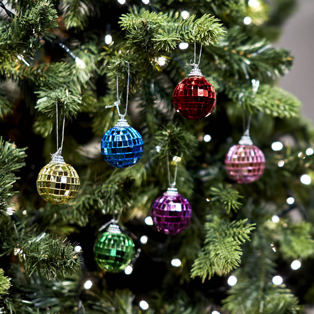 Multicoloured Mirror Ball Bauble, Set of 6