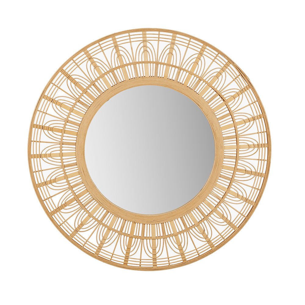 Natural Bamboo Frame Round Wall Mirror