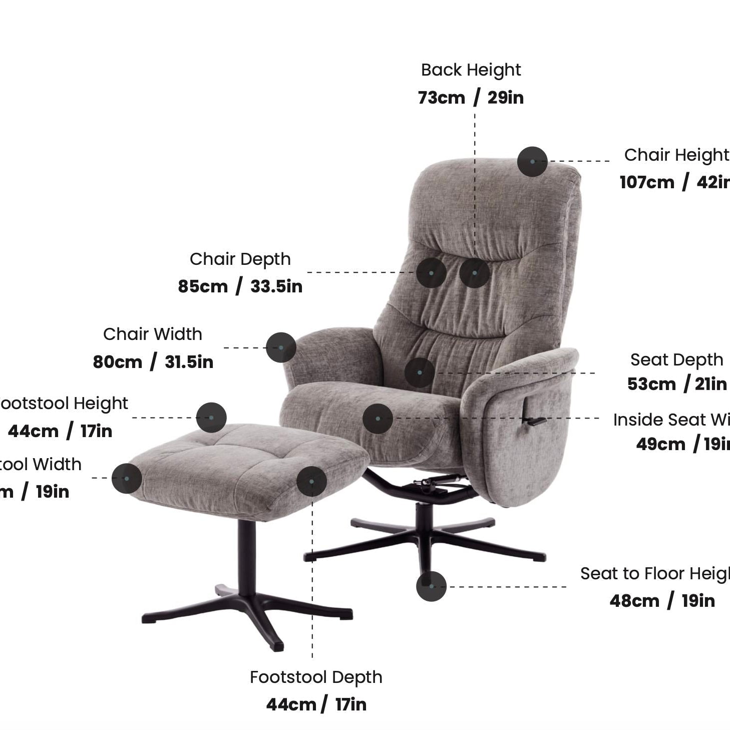 Nevada Reclining Chair Cloud,Barley,Ash