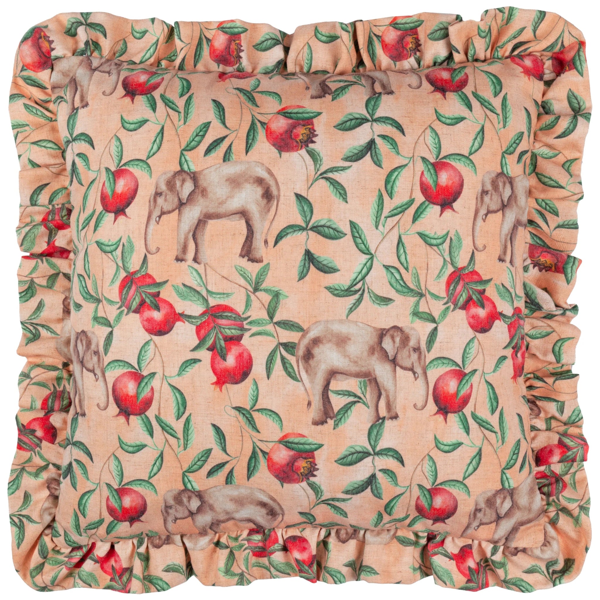 Okara Elephant Printed Ruffle Cushion
