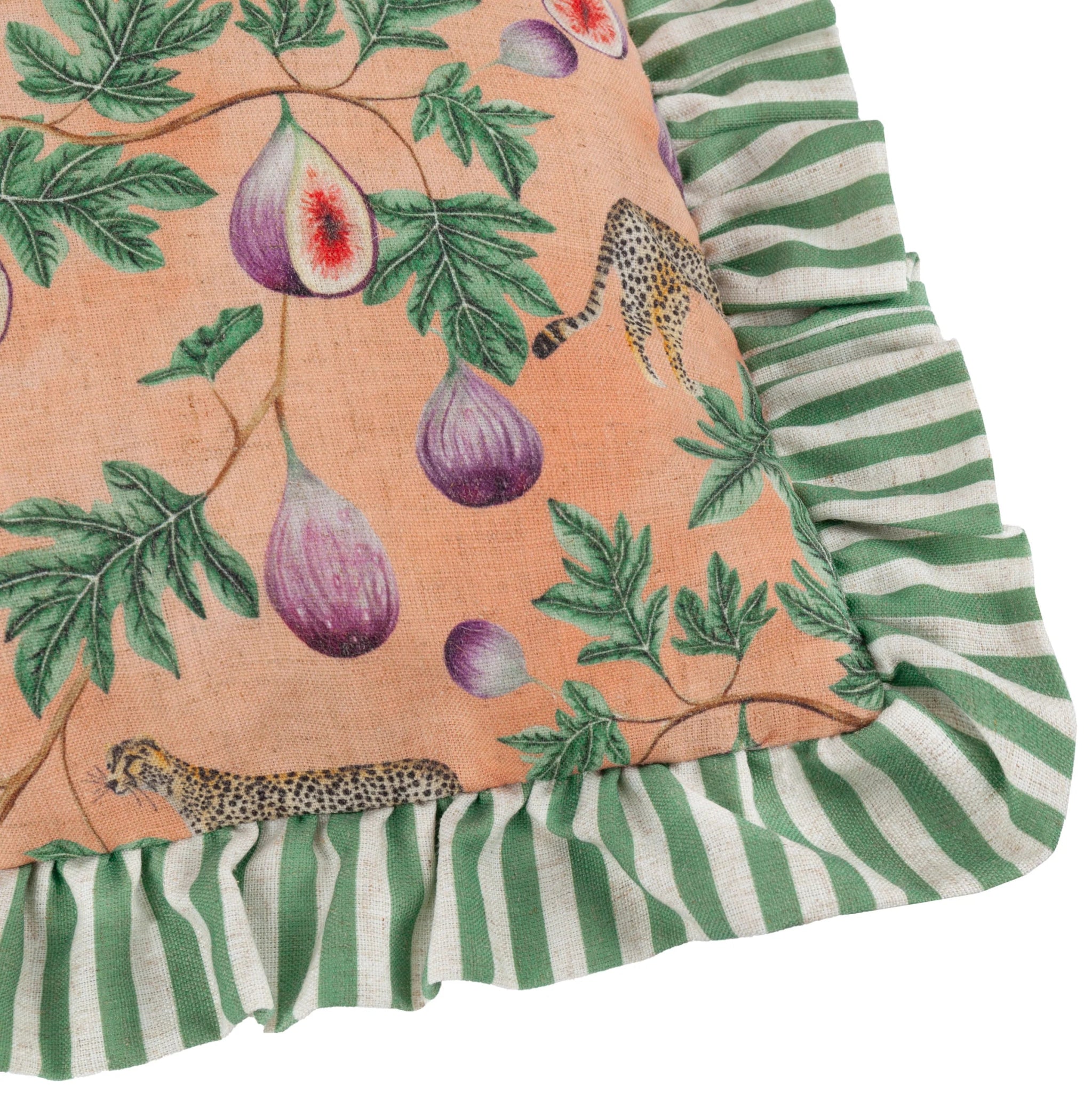 Okara Leopard And Fig Printed Ruffle Cushion