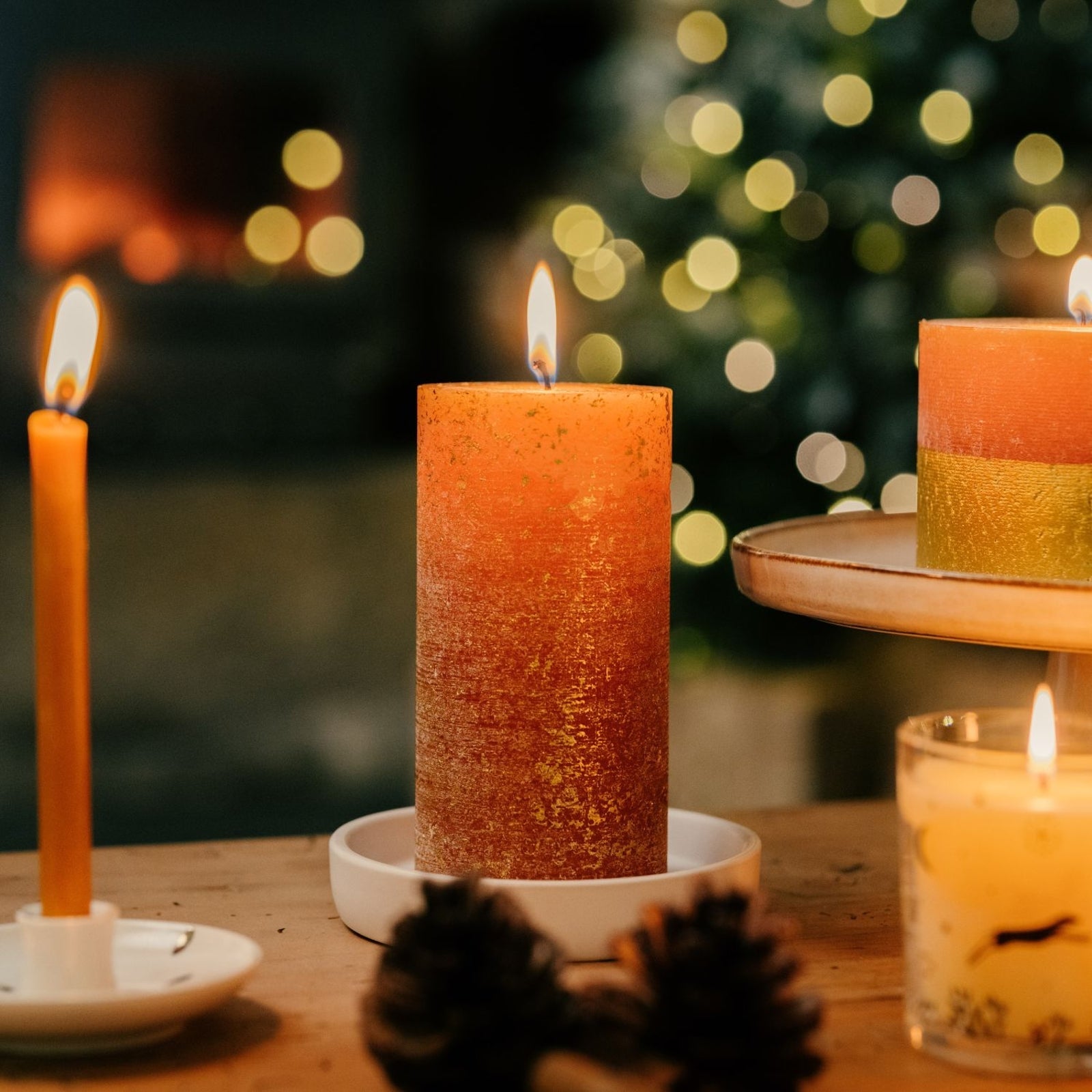 Orange & Cinnamon Marbled Pillar Candle