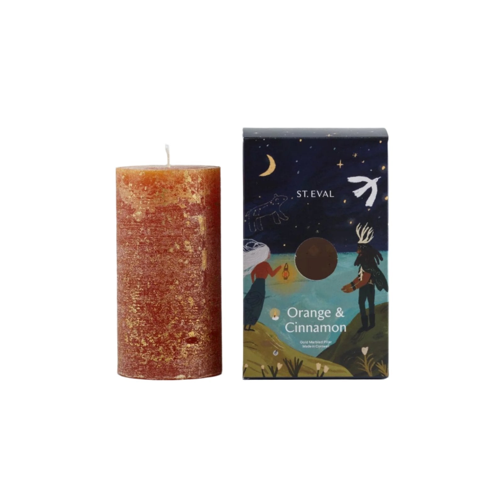 Orange & Cinnamon Marbled Pillar Candle